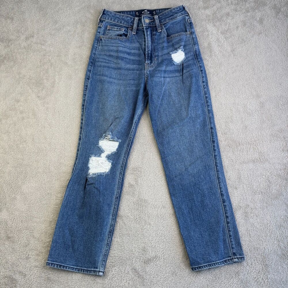 Hollister Vintage Straight Leg Jeans Women 0S 24x25 Blue Stretch Ultra High Rise